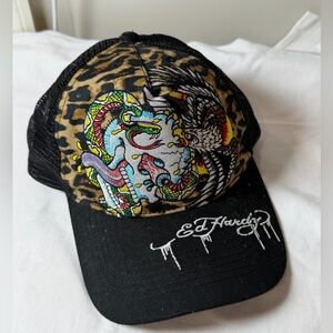 Ed Hardy Skull Eagle Snake Black and Leopard Cap with Colorful Embroidery
